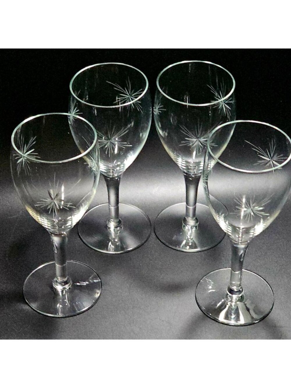 4 Vintage Starburst Wine Glasses 7" etched water goblets cut glass six point sta - Picture 6 of 6